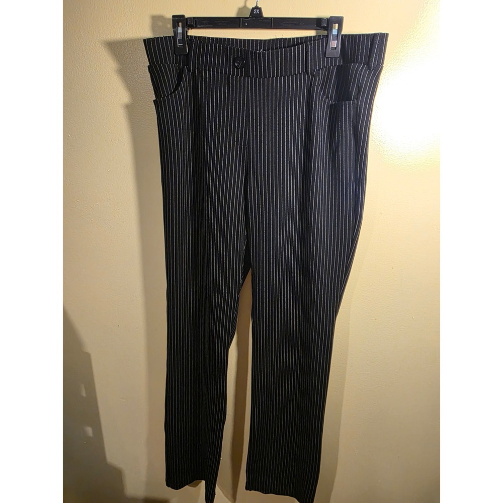 Betabrand Dress Pant Yoga Pants XL Long Black Pinstripe Straight Leg Trousers